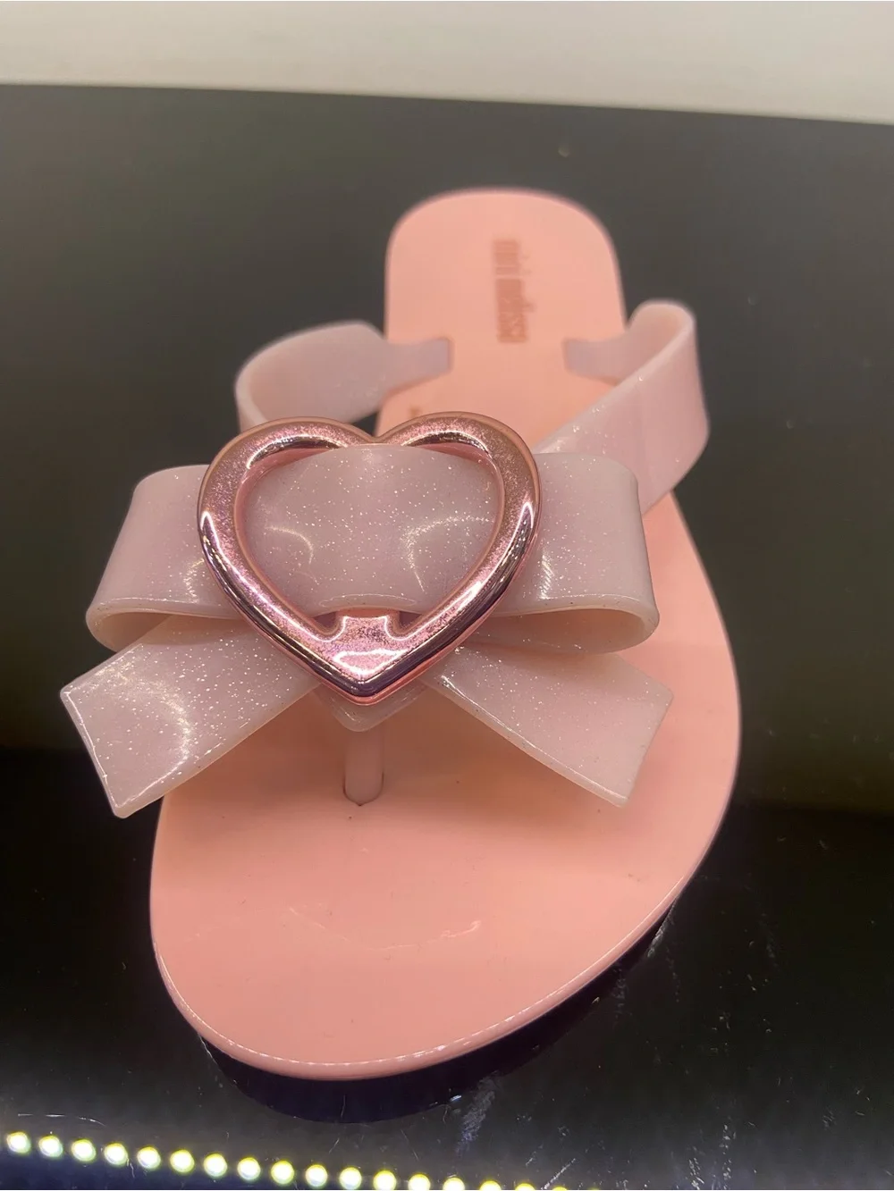 Mini Melissa Pink Glitter Heart Bow Jelly Sandals size 12C